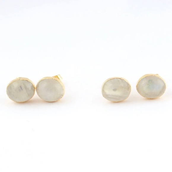 Blue Fire Moonstone 24k Gold Plated Push Stud Earrings - Picture 1 of 4